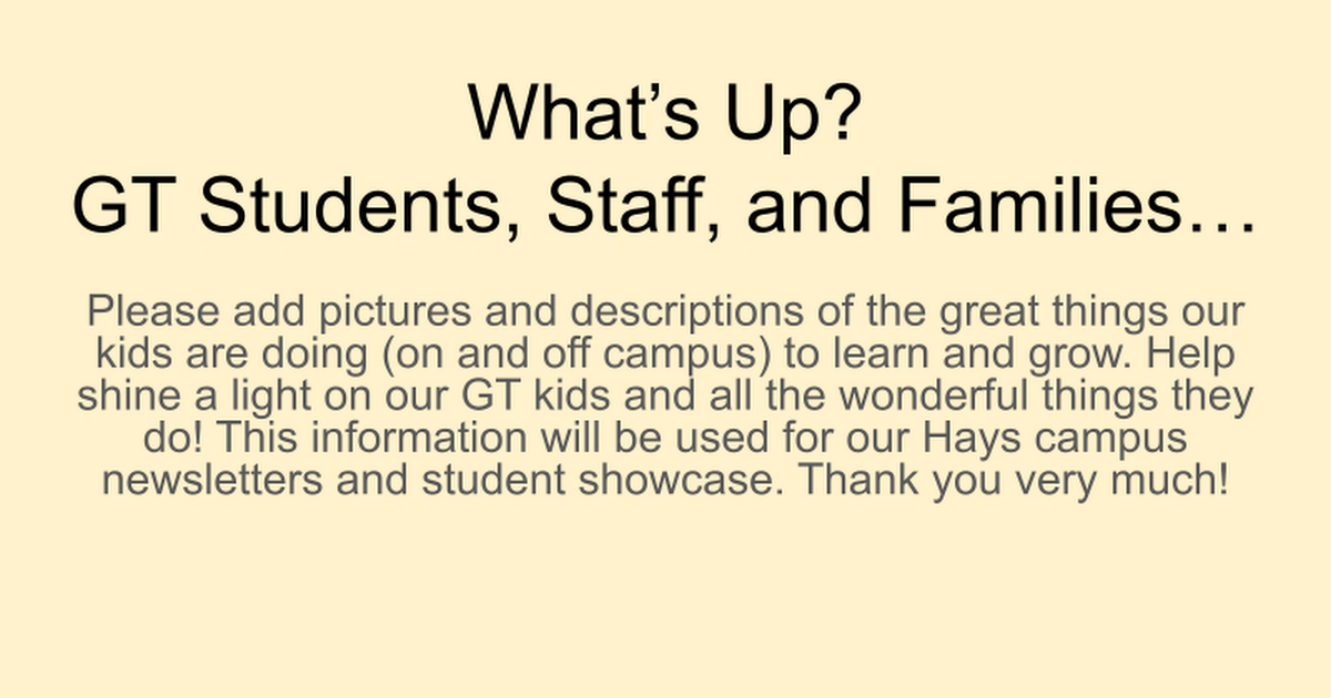 What's Up? GT Students and Staff