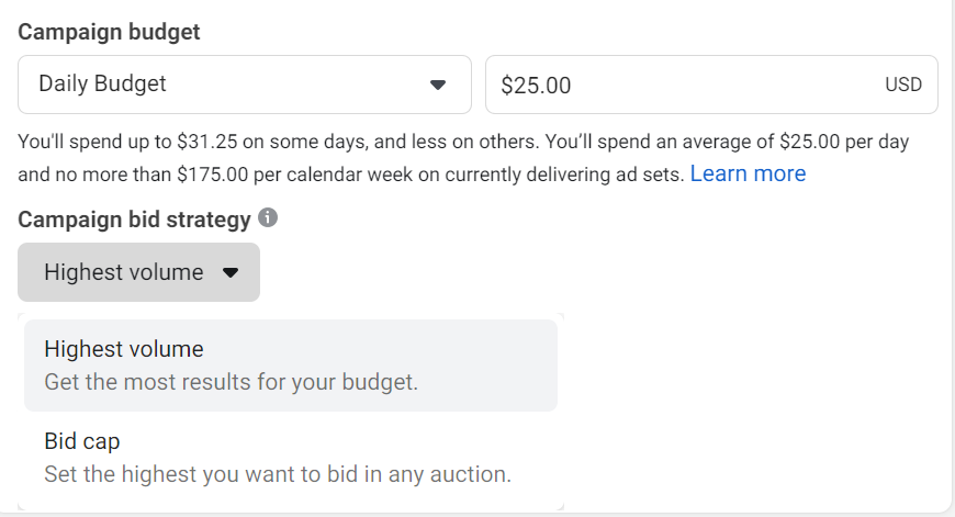 Facebook ad campaign bid strategy