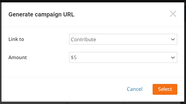 Generate campaign url menu with 'contribute' as the link to option