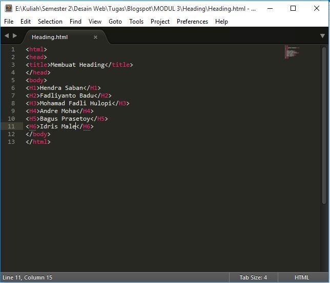 E:\Kuliah\Semester 2\Desain Web\Tugas\Blogspot\MODUL 3\Heading\coding.JPG