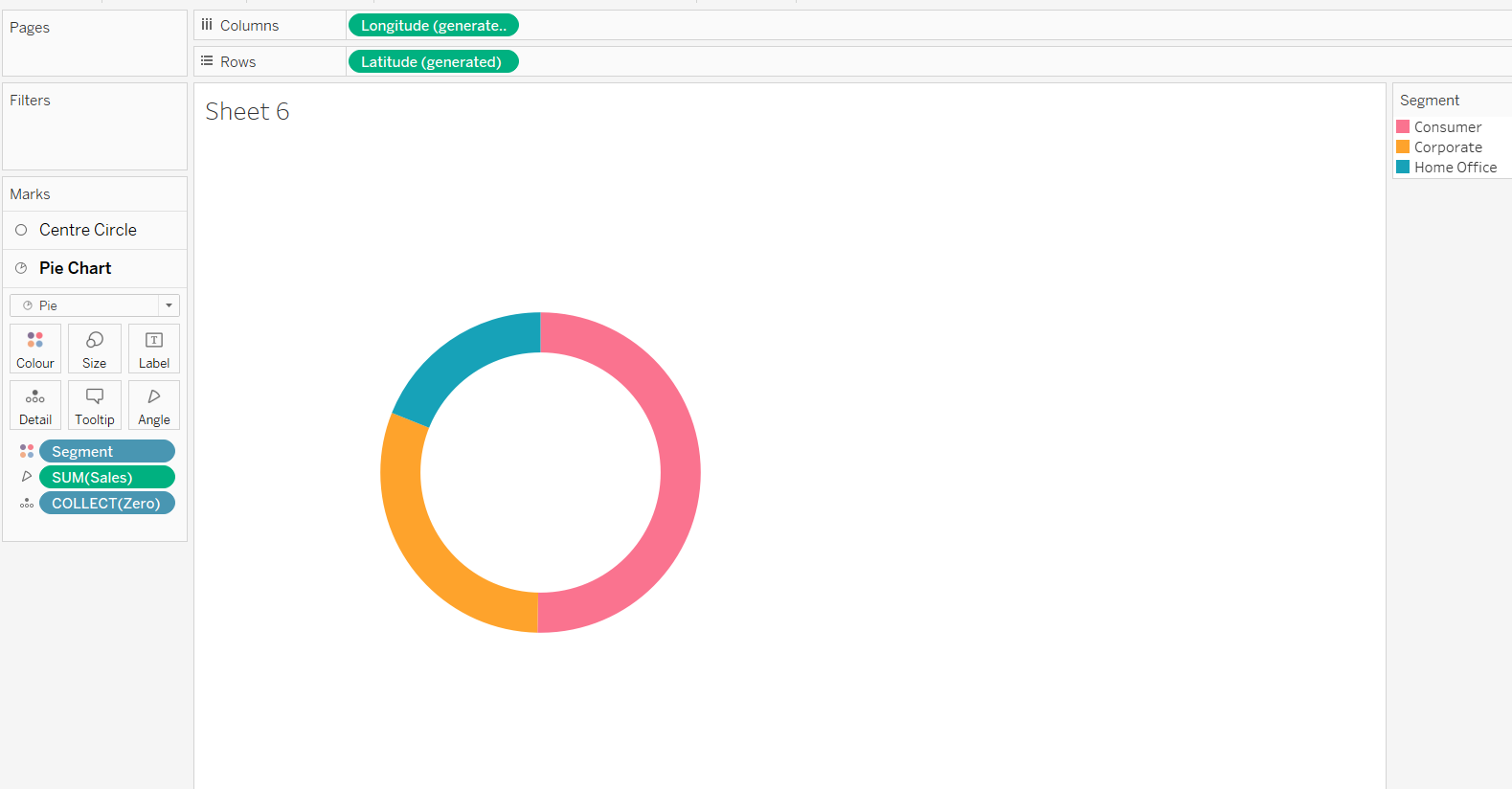 a basic donut chart with map layers in Tableau.