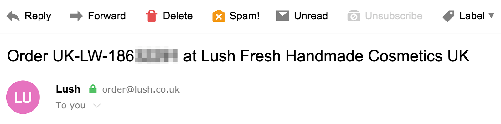 order confirmation email subject line by Lush