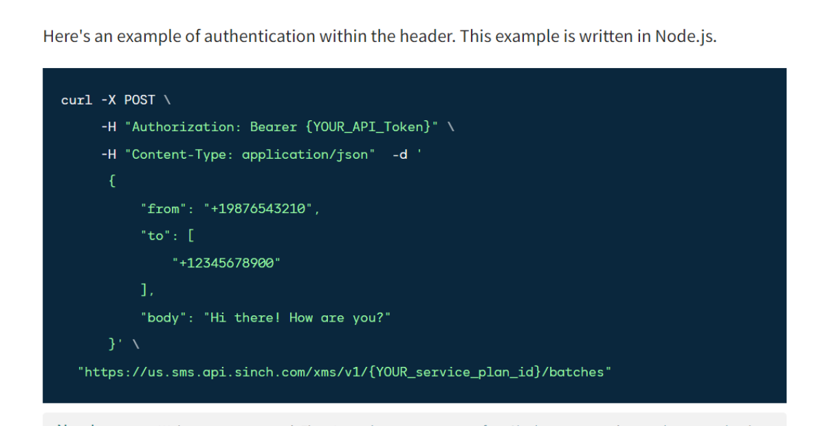 best SMS API in the UAE | code snippet from API documentation