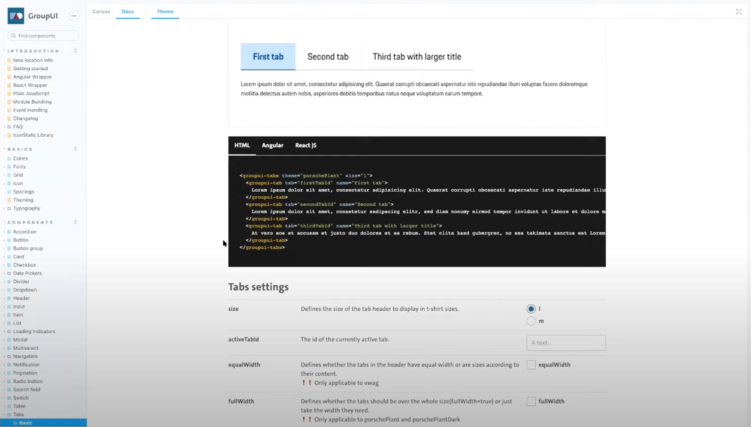 Volkswagen example of tab patterns