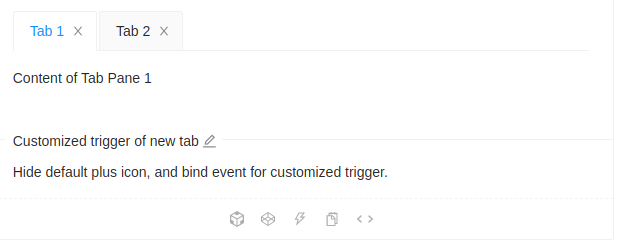Two horizontablly positioned tab. After text representing header there cross button which can be used to close tab