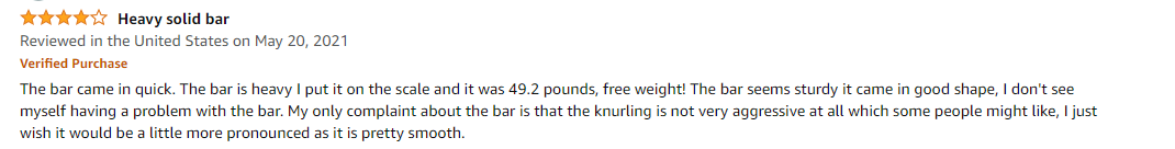 Buyer's feedback regarding the knurl marks of Everyday Essentials trap bar