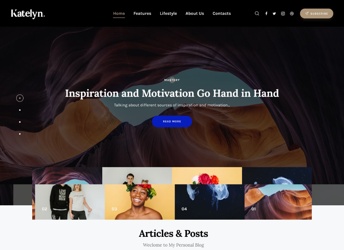 Katelyn |  Tema de WordPress para el blog de Gutenberg
