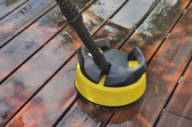 composite decking maintenance with warm soapy water and broom custom built