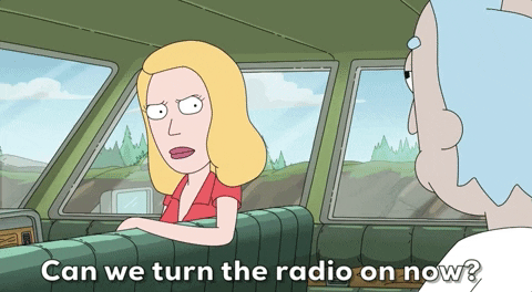 Beth and Rick talking about the radio inside the car