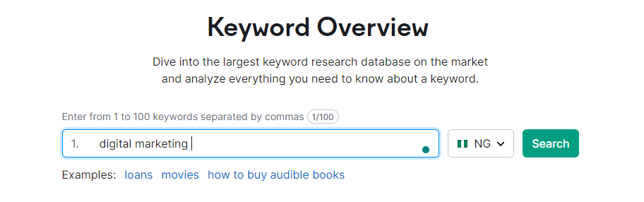B2B keyword research; SEMrush keyword overview