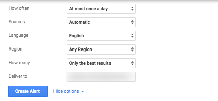 Options for Google Alerts