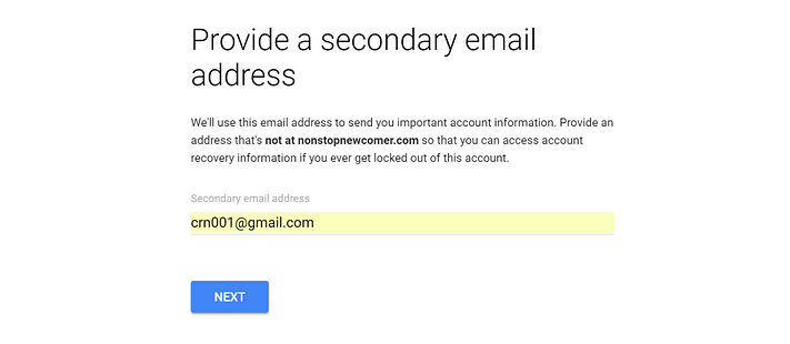 Enter secondary email