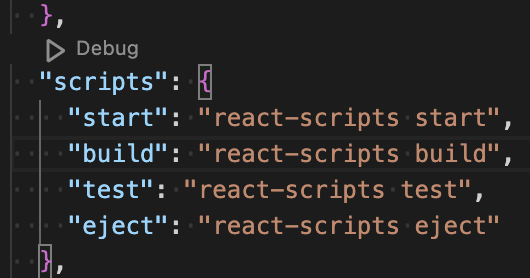 The scripts section of package.json for a create-react-app application