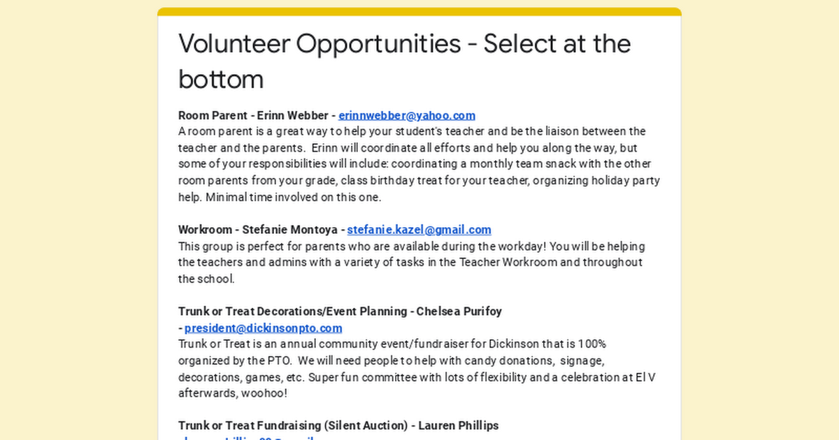 Volunteer Opportunities - Select at the bottom