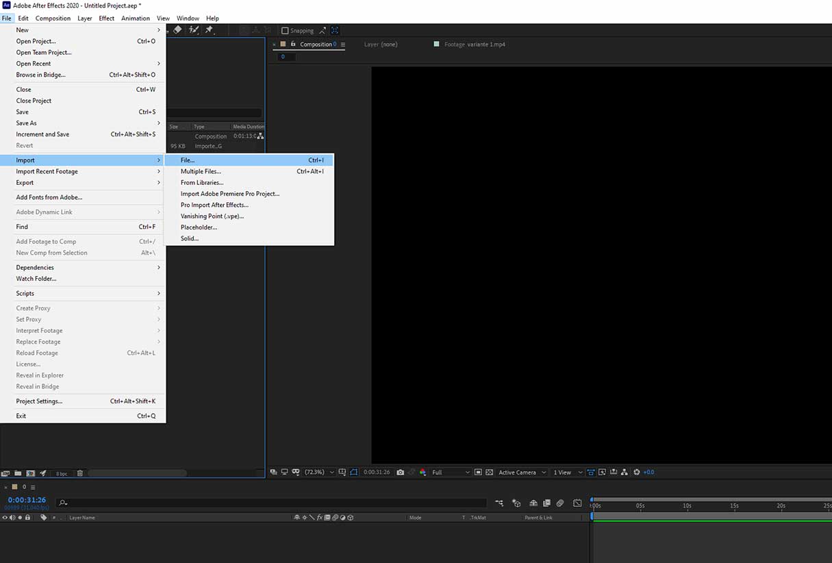 Importing a file in after effects