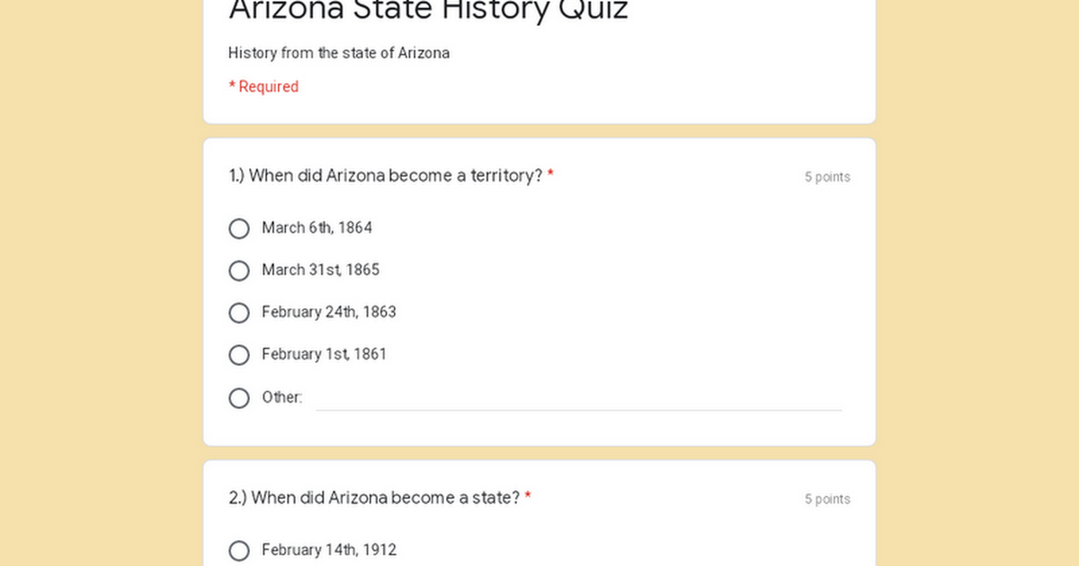 Arizona state history quiz