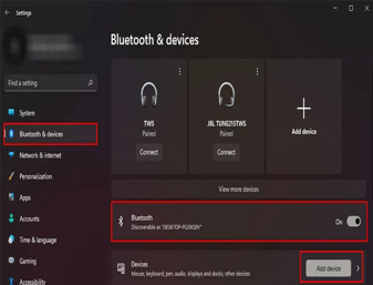 Turn on the Bluetooth mode of your computer by clicking “Start” and navigating to the connectivity settings.