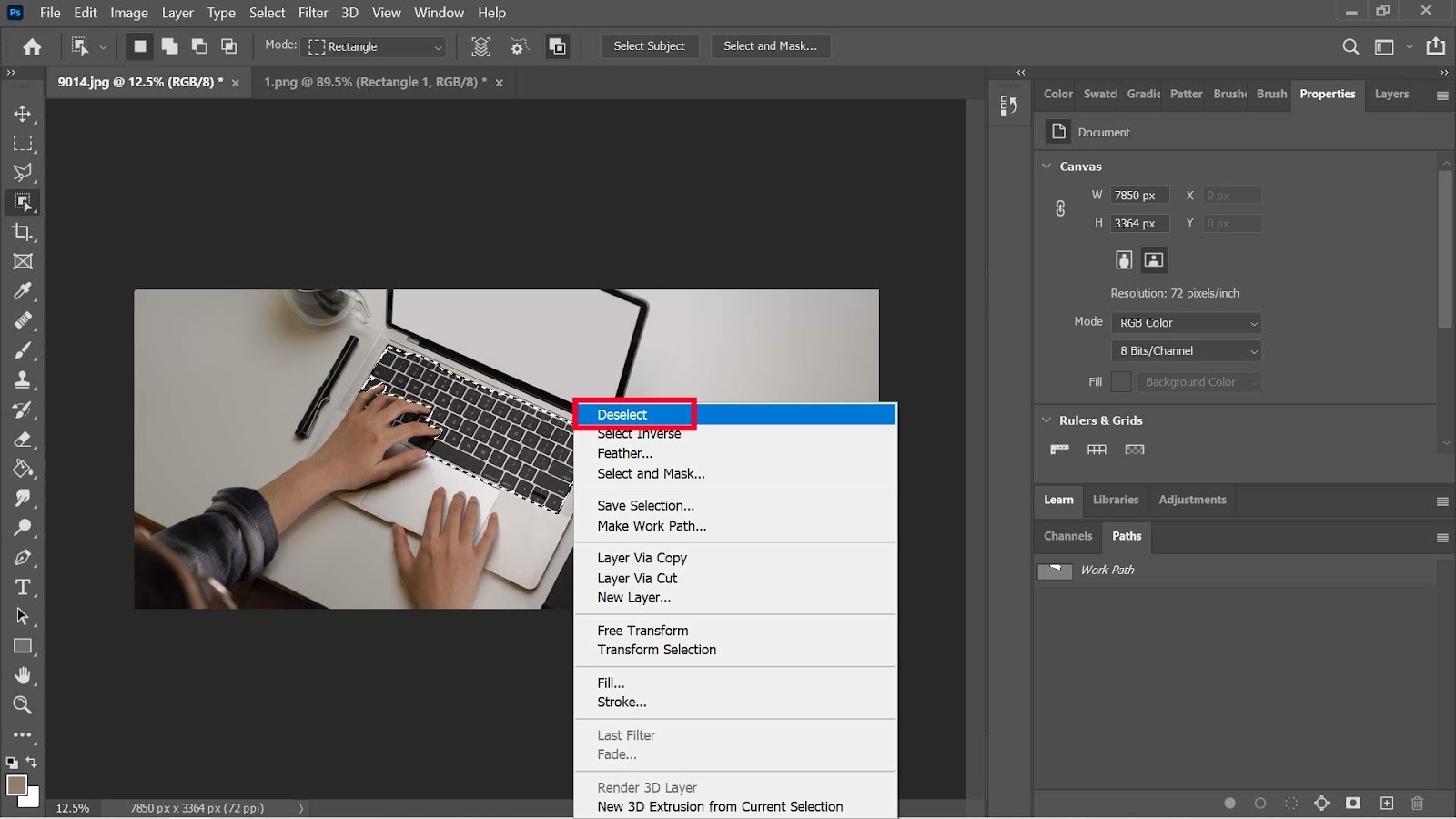 Deselect in photoshop