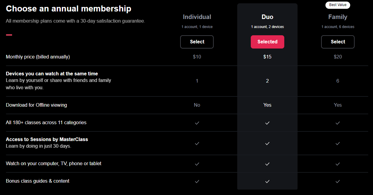 MasterClass - Pricing Plans