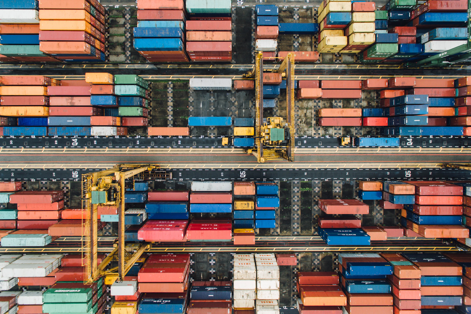 A container yard from above