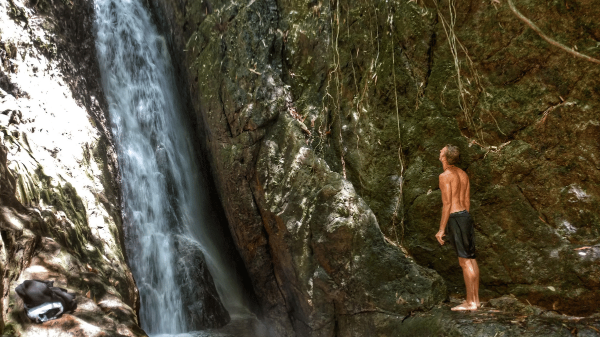 The author stands in front of the Bang Pae waterfall