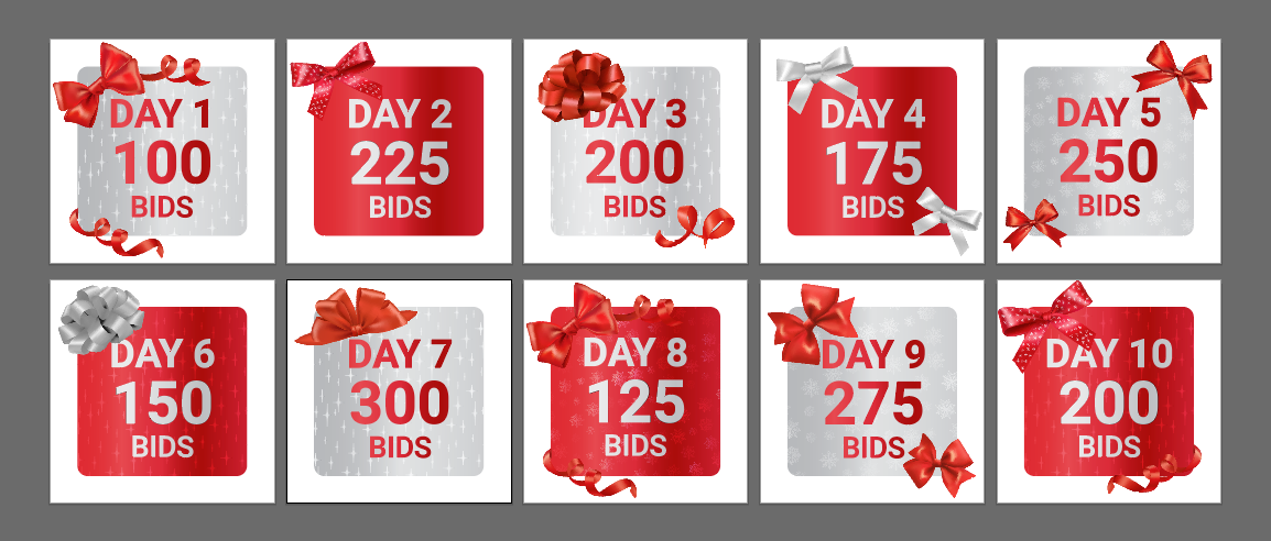 DealDash Christmas countdown challenge special bid packs