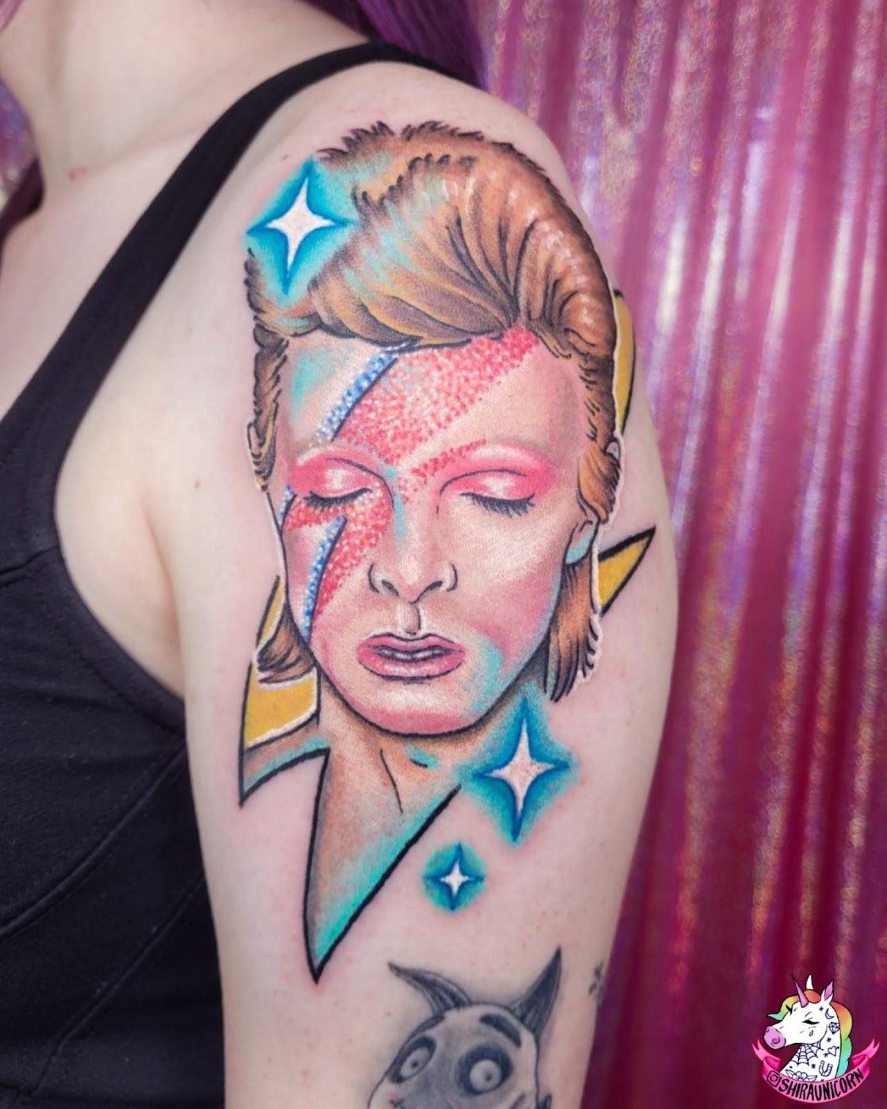 Glitter David Bowie Classy Shoulder Tattoos Female 