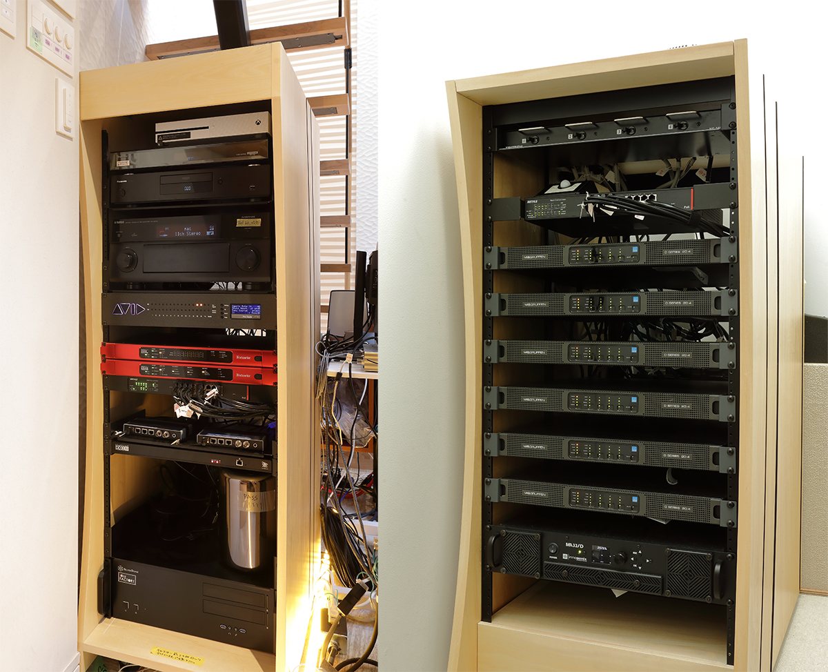 Les baies techniques du Media Integration Lab accueillent de multiples amplis totalisant 21 000 watts de puissance !
