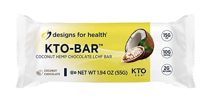 Designs for Health KTO-BAR Keto Protein Bars - 15g Fat, 2g Net Carbs, 10g Vegetarian Pumpkin Seed Protein - Non-GMO + Gluten-Free Snack, Coconut Chocolate (12-Pack)
