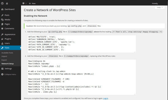 enable a Multisite Network in WordPress