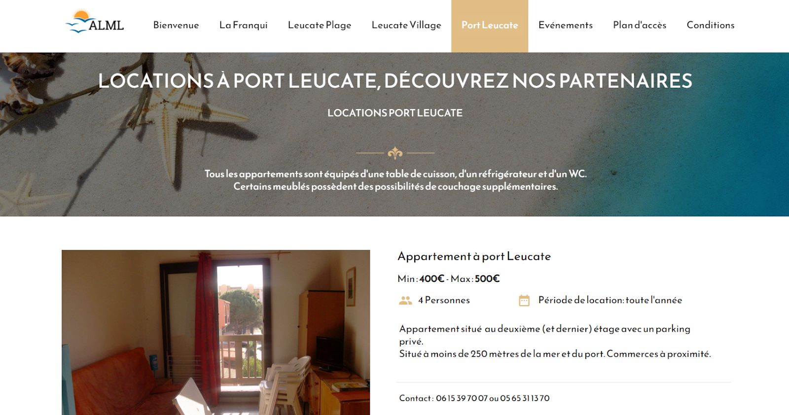 exemple site internet association  ALML - association des Loueurs de Meublés de Leucate 