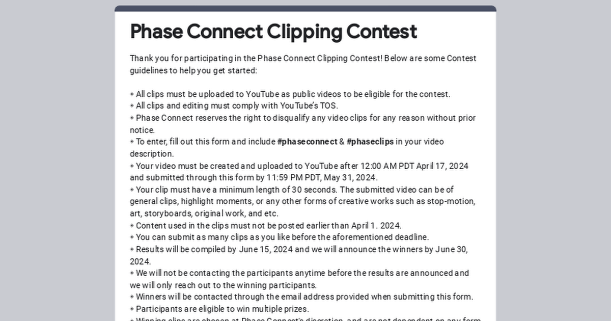 Ready go to ... https://bit.ly/phase-clips [ Phase Connect Clipping Contest]