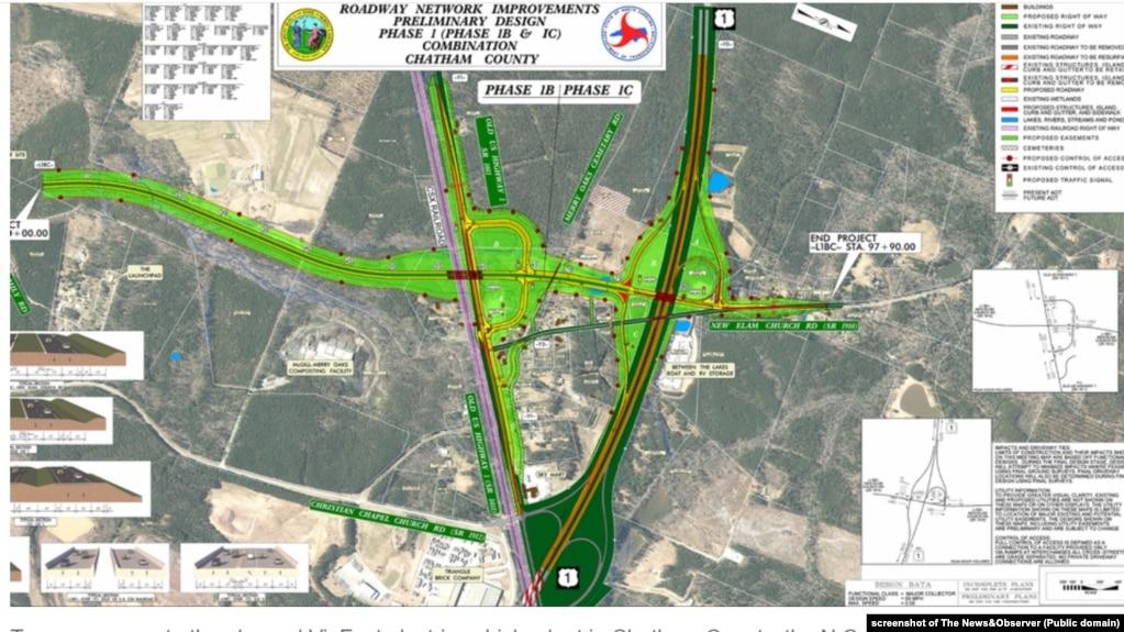 Bản vẽ tổng thể về dự án cải tạo cầu, đường liên quan đến nhà máy của VinFast ở bang North Carolina, Hoa Kỳ.