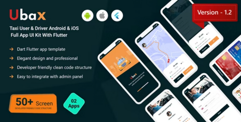 Ubax - Biggest Ride Sharing Flutter Full App UI Kit
