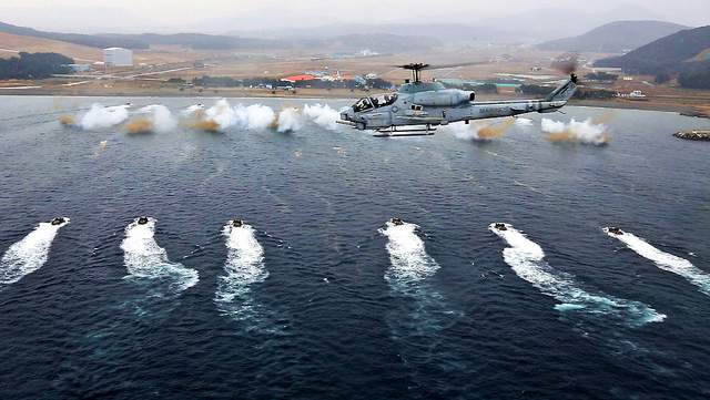 Republic of Korea Marines participate in a mock amphibious landing during an exercise in March with US forces.
