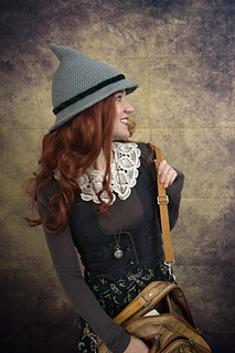 woman wearing a crochet witch hat