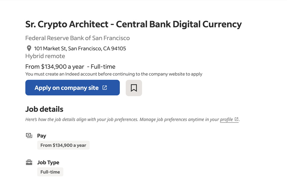 Федеральный резервный банк Сан-Франциско ищет архитектора для CBDC