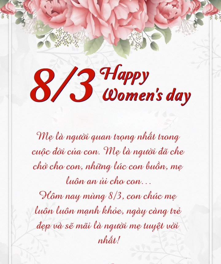 Hình Thiệp chúc mừng Quốc tế Phụ Nữ cùng lời chúc cho mẹ tình cảm, ý nghĩa (Nguồn: Internet)