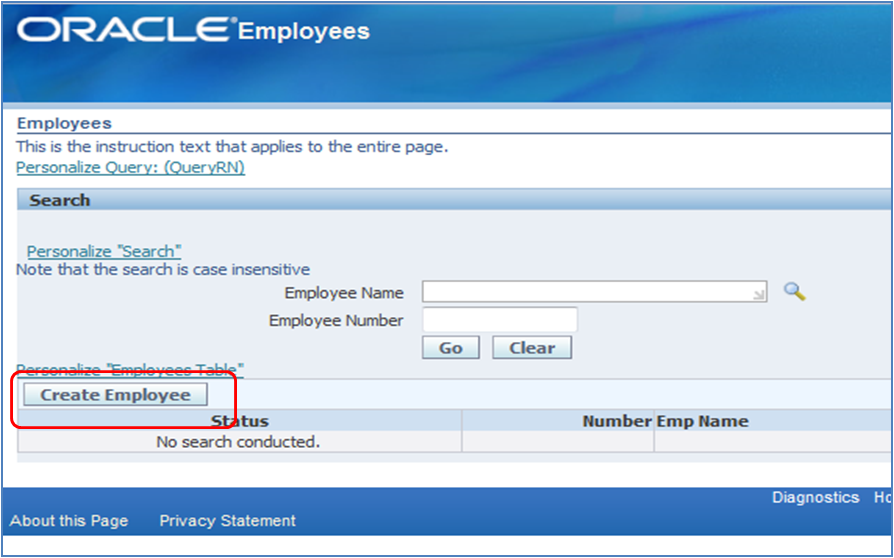 Creating employee in OAF AM extension process requirement