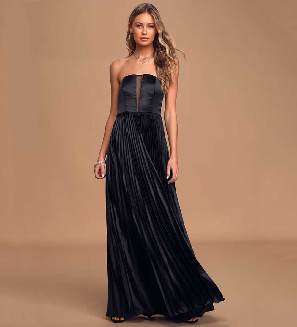 vestito elegante nero in raso