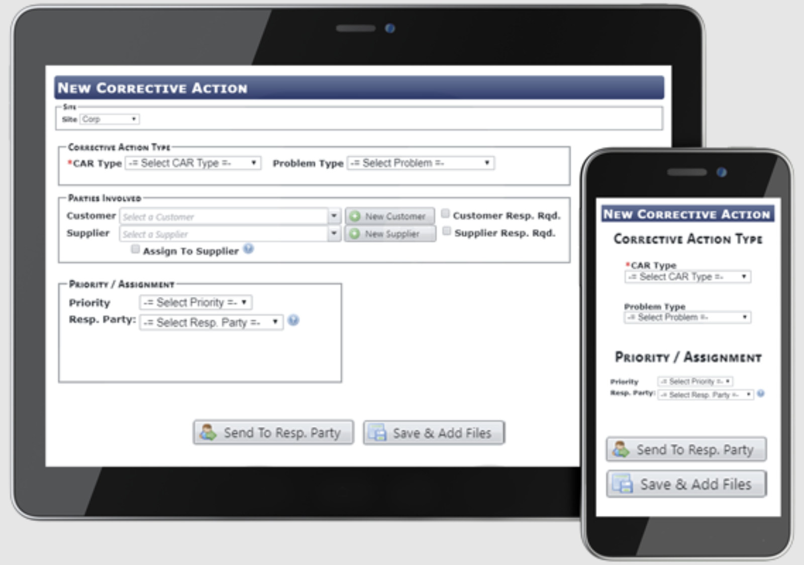 QT9 QMS maintenance management software user interface of new corrective action