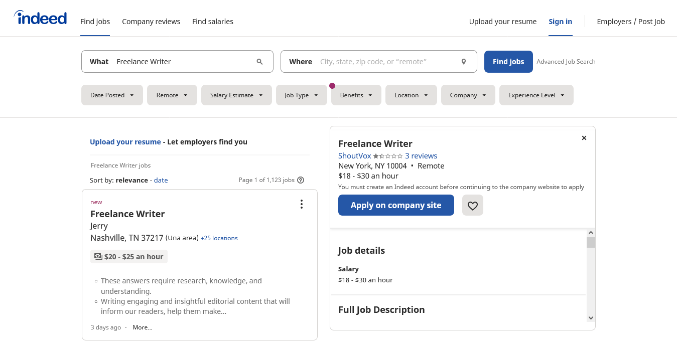 freelance writing job boards for beginners