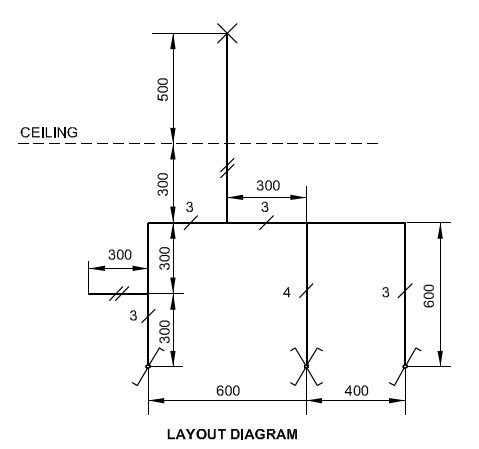 One lamp control by three switches layout diagram