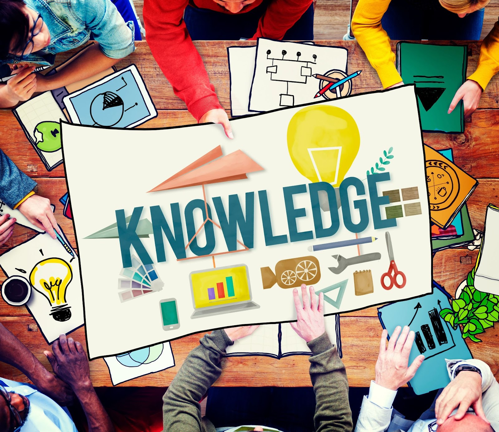 Imagem que tem como centro a discussão sobre conhecimento (representado pela palavra “knowledge” no centro)