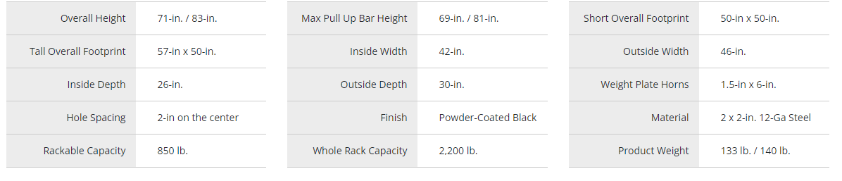 Dimensions of Titan T2 power rack 
