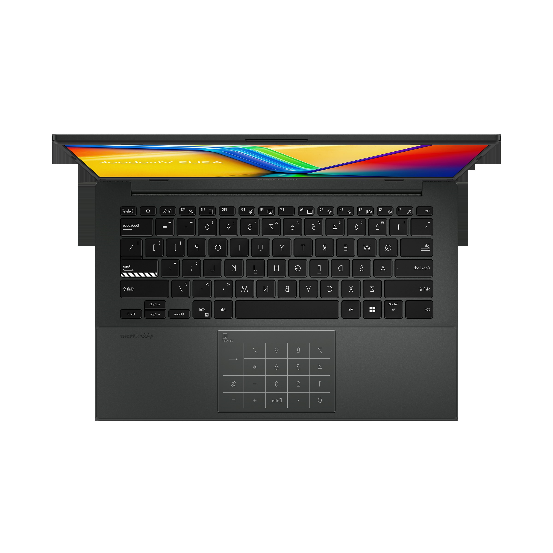 A black computer with a rainbow screen

Description automatically generated