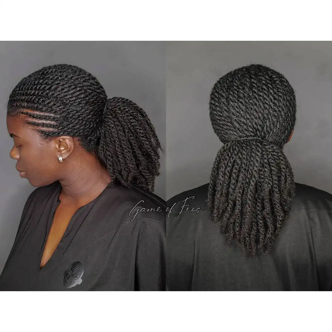 a picture mix of a lady wearing two-strand twists