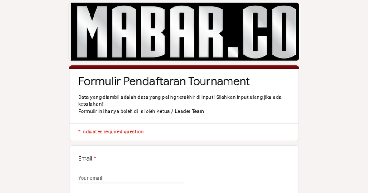 Formulir Pendaftaran Tournament