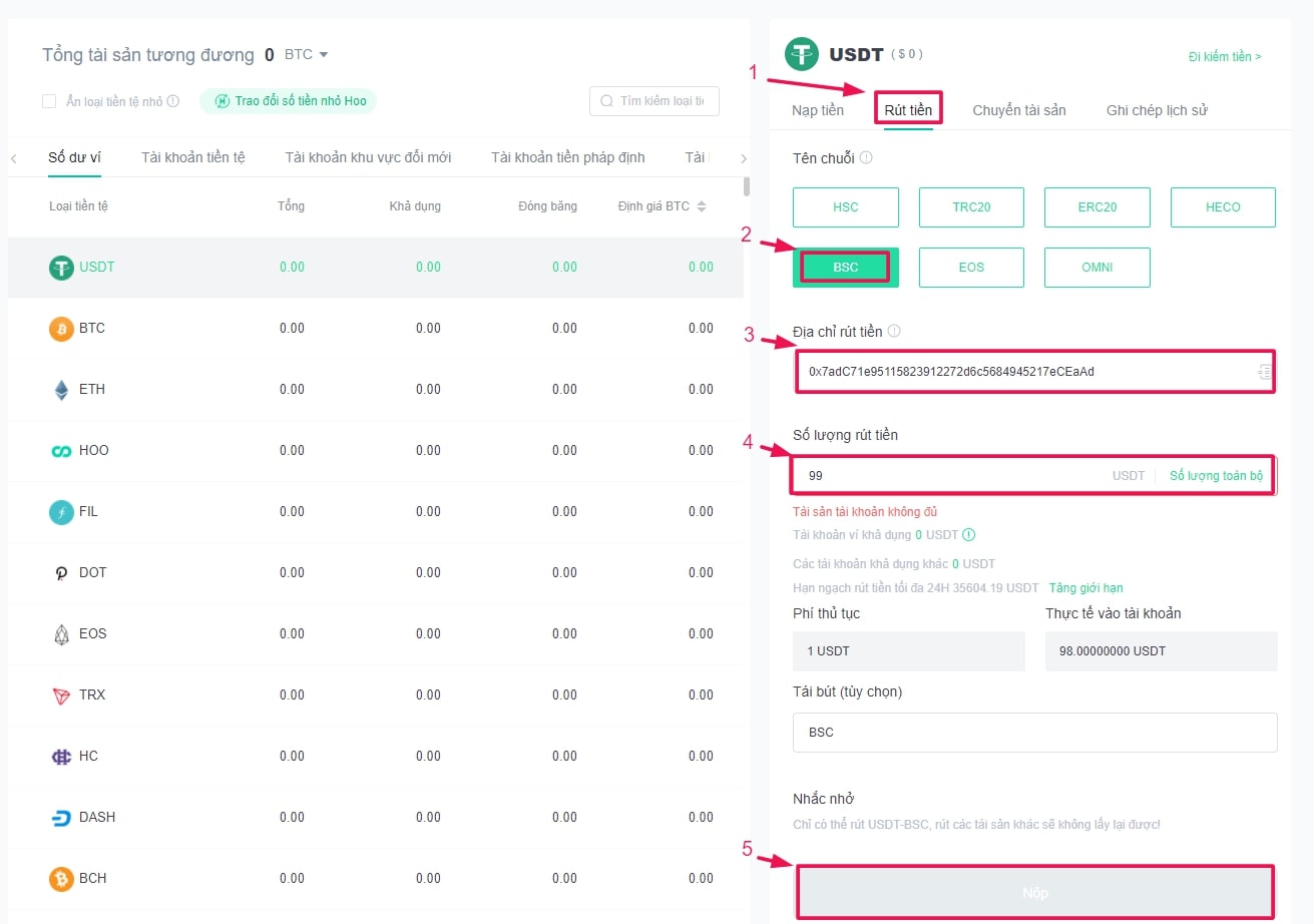 Hướng dẫn Rút tài sản từ sàn Hoo Exchange