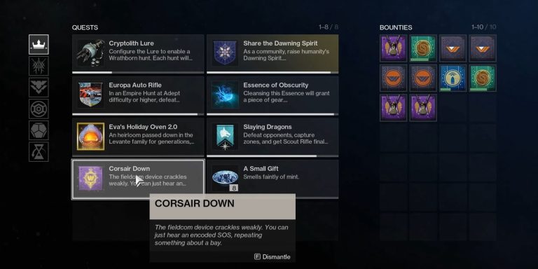 Open the Invetory to check Destiny 2 Corsair Down 